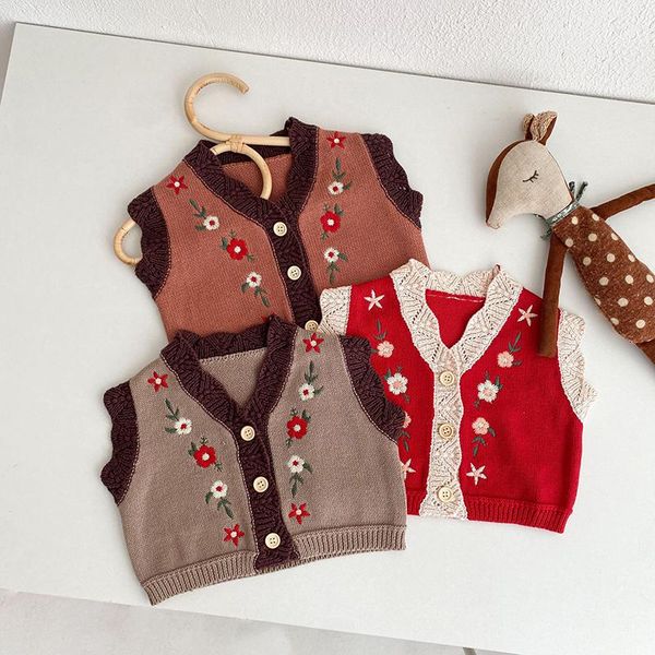 

waistcoat autumn baby girl infant knitted embroidered v-neck vest boys cardigan coat outside versatile cotton soft flower style, Camo