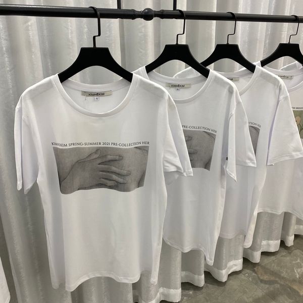 

women's t-shirt 2021 short sleeve ladies of summer cotton fashion around the neck printing alphabet hand chic shirt, White