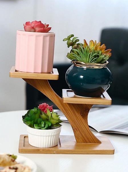 

hooks & rails deskmulti layer bamboo flower stands balcony/living room solid wood succulent holder mini storage rack for pots