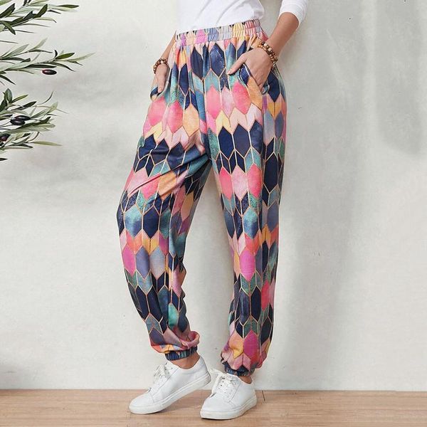 

men's pants and women's loose crotch retro printed jumpsuit yoga, Black