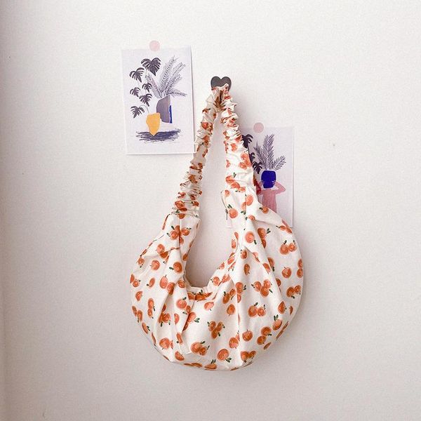 

cotton totes purses and handbags for women 2021 girls female shopper casual fashion sweet orange pattern pleated bag wallets