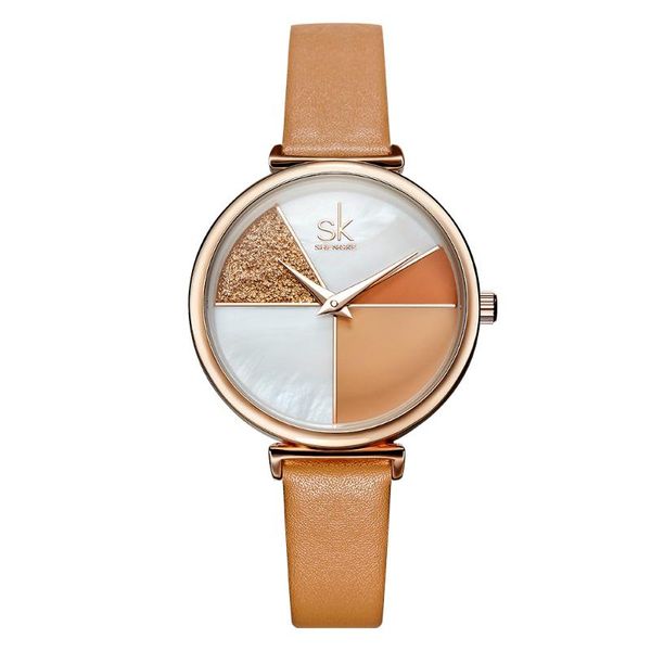 

wristwatches anke store womens watches fashion casual simple shell dial leather strap waterproof quartz ladies wrist watch, Slivery;brown