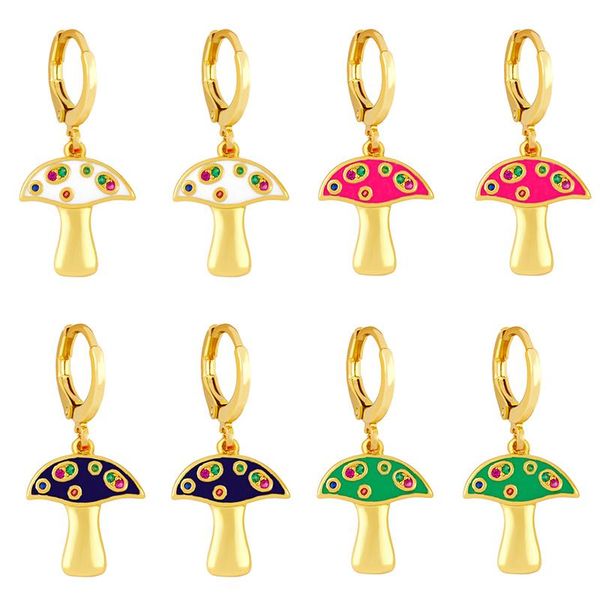 

hoop & huggie eyika mix color bright fluorescent neon enamel mushroom charm earrings colorful zircon women statement jewelry accessories, Golden;silver