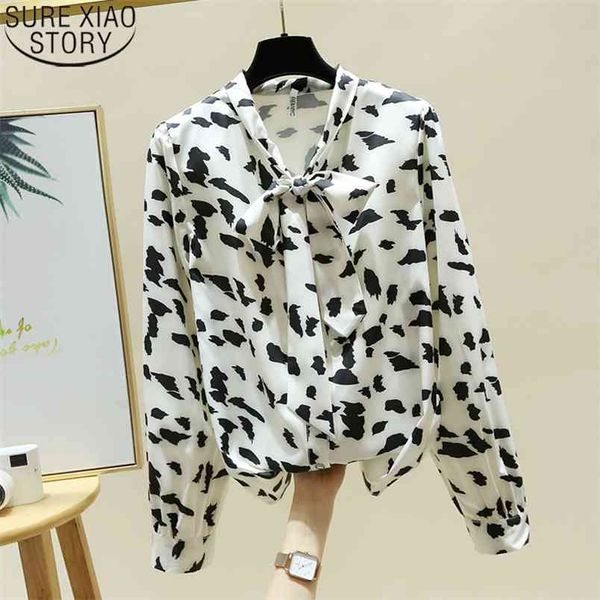 

real po fashion blouse women bow chiffon shirt autumn long sleeve korean casual print s ladies clothing 11918 210506, White