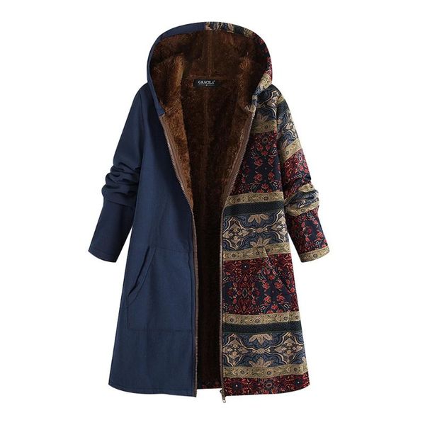 

ladies warm retro hooded coat winter pocket thick zipper jacket plus size velvet stitching women's jackets, Black;brown