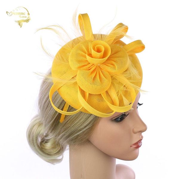 

headpieces women's pillbox fascinators hat headband clip sinamay ladies flower feathers wedding bridal tea party headwear for girls, Silver