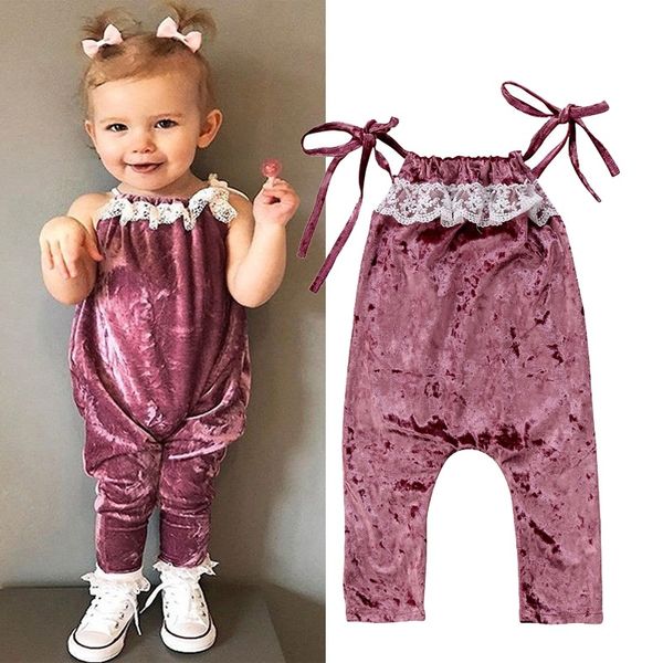 

0-5y baby girls velvet rompers sleeveless solid belt casual summer jumpsuits outfits, White