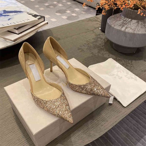 

dress shoes summer hollow sandals women's thin heel sequin pointed banquet high heels ybcp, Black