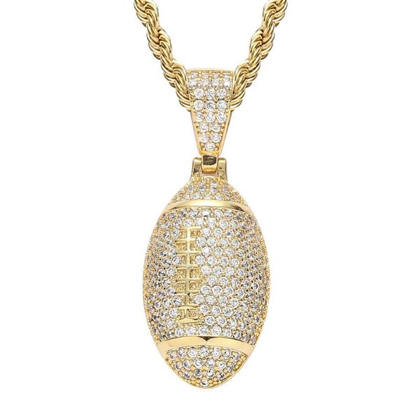

pendant necklaces rugby necklace hip hop iced out micro pave cubic zirconia sports trendy men jewelry, Silver