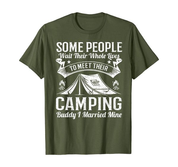 

funny camping buddy married mine husband wife gift t-shirt, White;black