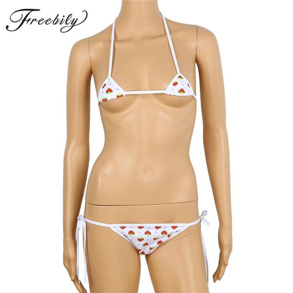 

bras sets kawaii anime style cute strawberry women lingerie bra set lolita underwear micro bikini and g-string briefs, Red;black