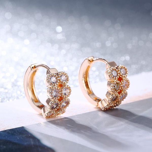 

brand 3 colors flower shape round cubic zircon earrings luxury hoop female jewelry for women party & huggie, Golden;silver