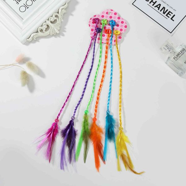 

souvenirs pendant children's colored wig twist braid performance with feather grab clip accessories hair