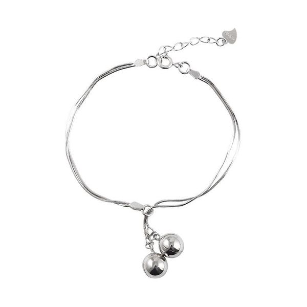 

charm bracelets women's s925 silver bracelet custom double bell female korean simple web celebrity niche sweet little fresh, Golden;silver
