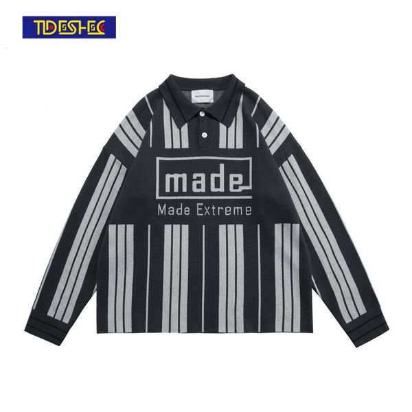 

men's sweaters tideshec autumn and winter letter pullover sweater women men lapel long sleeve loose fashion trend top, White;black