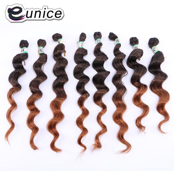 

human ponytails eunice hair 14" 16" 18" 20" t1/27/30 ombre bundles loose wave synthetic weaving 8pcs one pack full head, Black