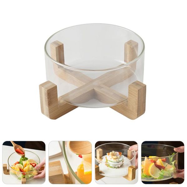 

bowls kitchen transparent noodle salad bowl vegetable fruit with wooden base
