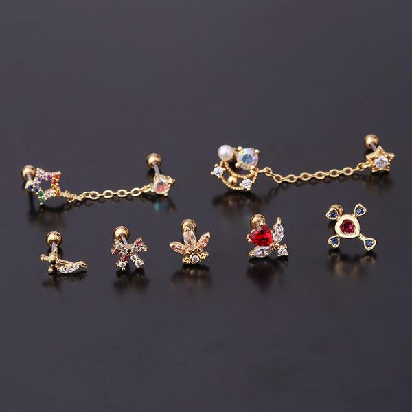 

stud body piercing jewelry stainless steel rod color ear bone screw ball earrings fashion, Golden;silver