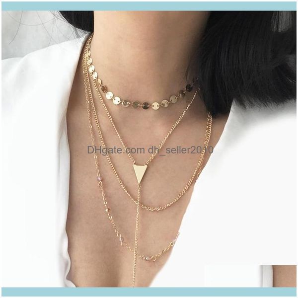 

& pendants jewelrytrendy crystal beads round coin chain choker layered necklaces triangle geometric handmade jewelry necklace for women chok, Golden;silver