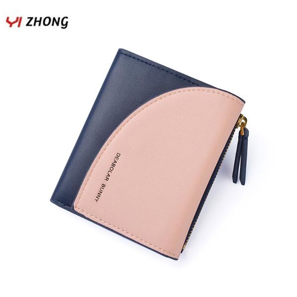 

wallets yizhong leather women with zipper coin pocket & card holder ladies purses brand designer panelled small wallet pack, Red;black