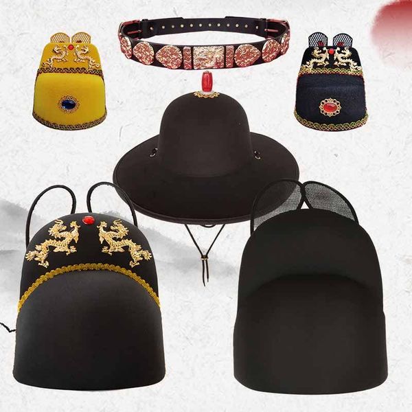 

wide brim hats ancient hanfu hat men's beaded feather flat eaves chinese fisherman's black belt for men women, Blue;gray