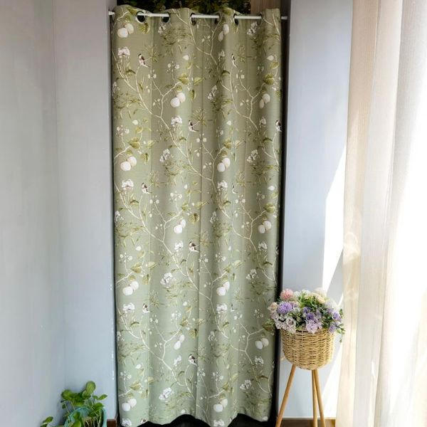 

curtain & drapes american country cotton linen door green window curtains for living room birds printed bedroom blackout