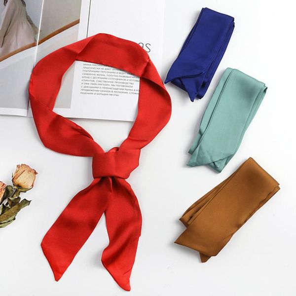 

scarves fashion emulation silk solid bag scarf women small ribbon handbag hair long shawl bandana luxury head, Blue;gray