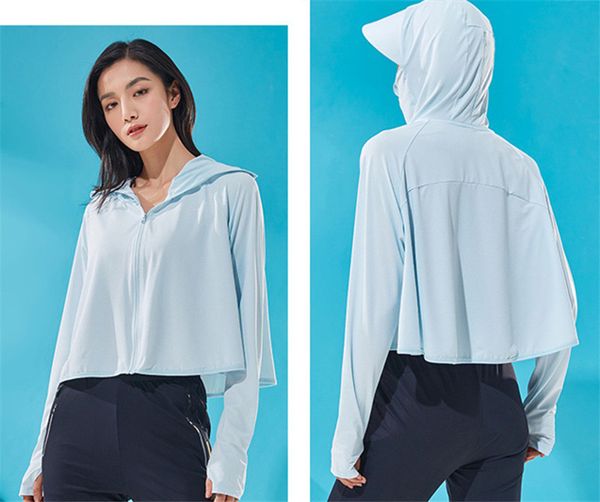 Felpa con cappuccio a maniche lunghe Estate Donna Protezione solare UV Giacca ad asciugatura rapida Abbigliamento da caccia Maglia con cerniera Cardigan con cappuccio Felpa traspirante 051103 5 pezzi