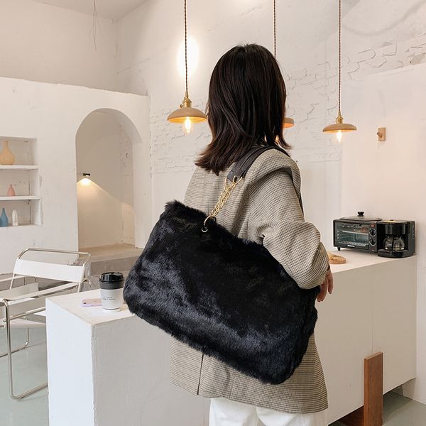 

stuff sacks women fur plain large capacity rectangle shaped chain shoulder bag