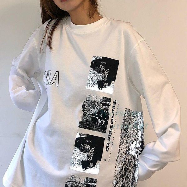 

men's t-shirts cavempt reflective graffiti long-sleeved t-shirt autumn loose couple oversize bottoming shirt for men and women, White;black