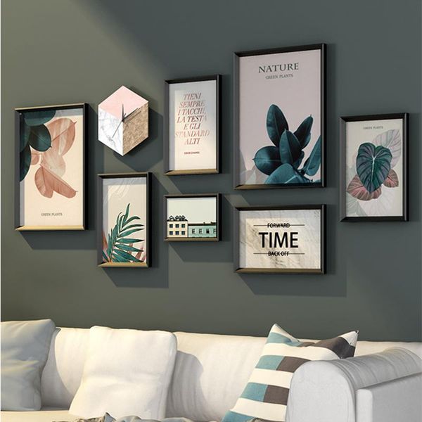 

frames and mouldings nordic style tropical plant theme wall hanging po frame set 7 pcs picture with clock sofa foyer decor