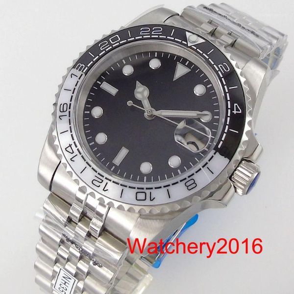 

wristwatches brand 40mm black dial luminous hands automatic men watch 24 jewels nh35a jubilee band white insert sapphire glass, Slivery;brown