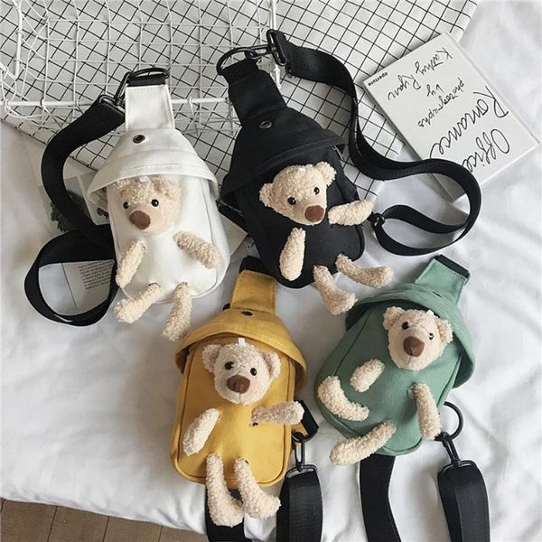 

cute bear mini chest bag casual shoulder bags simple canvas crossbody women girls student fashion messenger handbags purses waist
