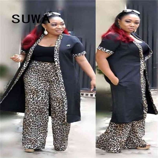 

three-piece winter printed african plus size mother's sling long cardigan wide-leg pants fashion office wear matching sets 210525, White