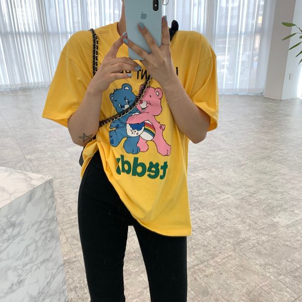 

fashion spring and summer simple tshirt loose pullover slim fit all-match cartoon letter short sleeve t-shirt for women, White