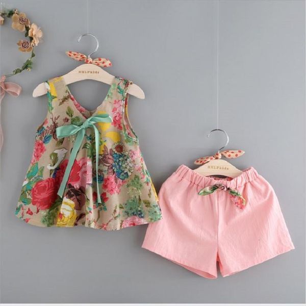 

baby girls clothing sets flower infant summer style shorts 3 7 years kids sleeveless setchildren girl clothes, White