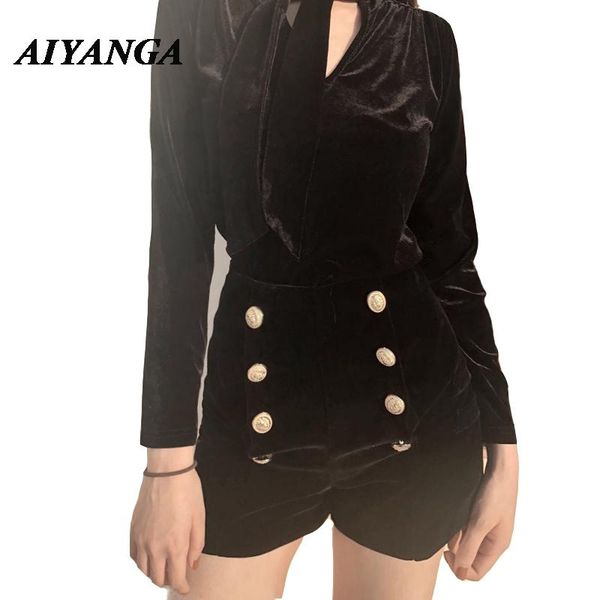 

women's shorts 2021 spring autumn boot cut black metal double breasted velvet high waist women short pant, White;black