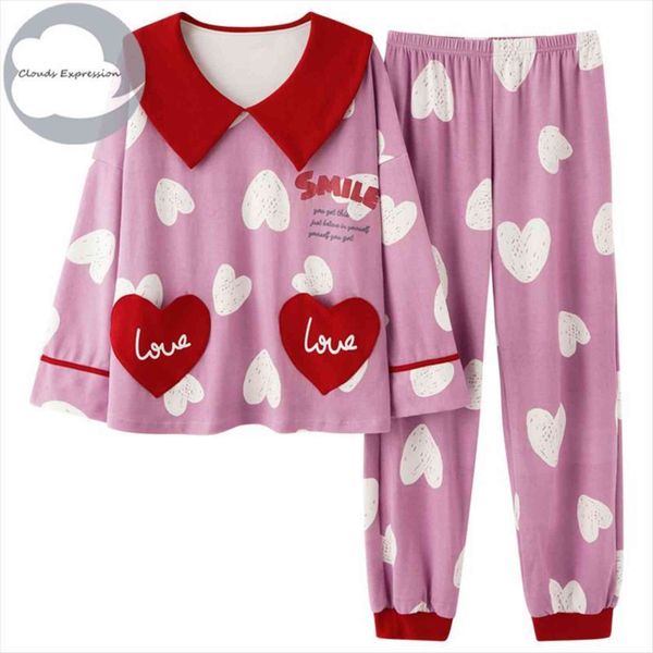 

spring autumn long sleeved womens sleepwears sleep lounge pajama set cartoon pyjamas cotton sleepwear  2xl fashion homewear, Black;red