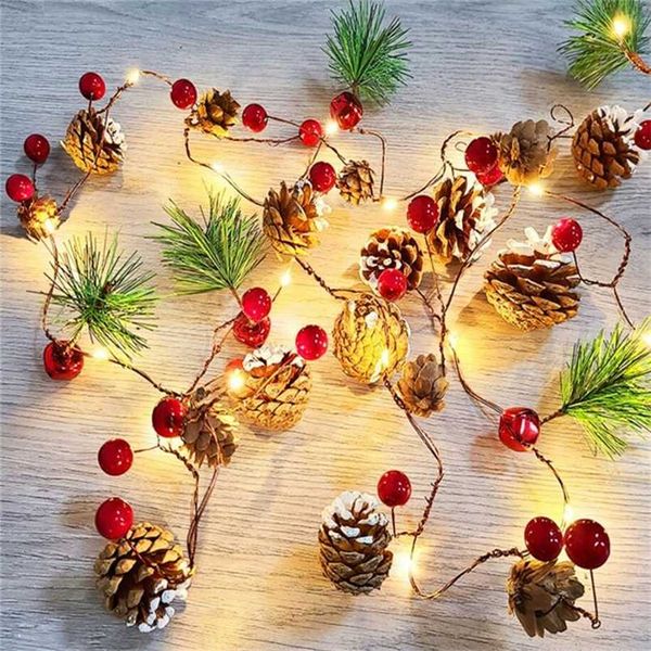2M 20 LEDs Decorações de Natal para Home Cobre Fio Pine Cone LED luz de Natal ornamento de árvore 2022 Kerst Natal Navidad Noel 211104