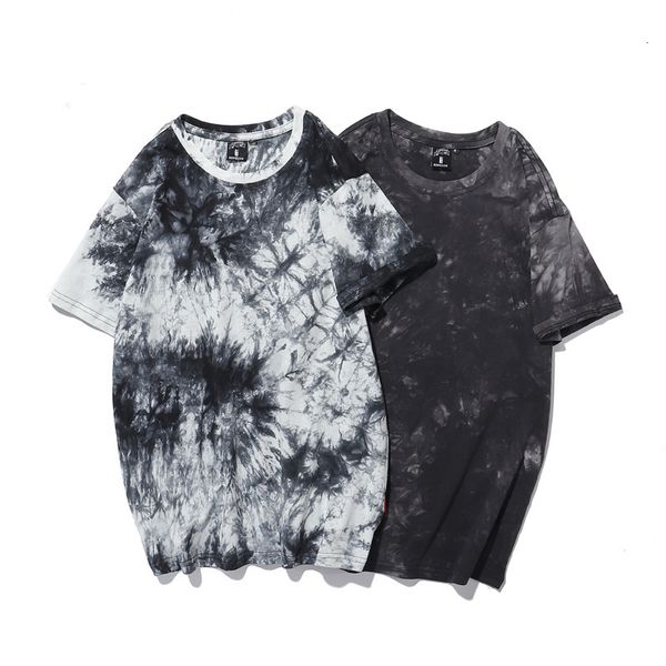

t shirt tie dyed short sleeve 2021 summer round neck loose guochao couple men's half, White;black
