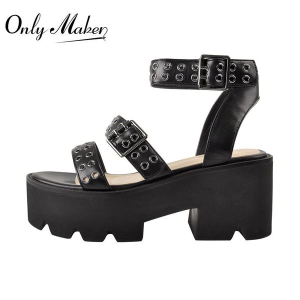 

dress shoes onlymaker summer chunky heel platform sandals 2021 fashion women open toe buckles metal ring hollow matte black large size