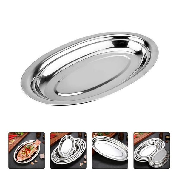 

dishes & plates 1pc stainless steel oval plate steaming fish snack desserts service tray deepen steamed vermicelli