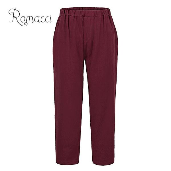 

women's pants & capris romacci woman summer oversized harem casual loose pockets solid cotton linen trousers 4xl 5xl plus size pantalon, Black;white