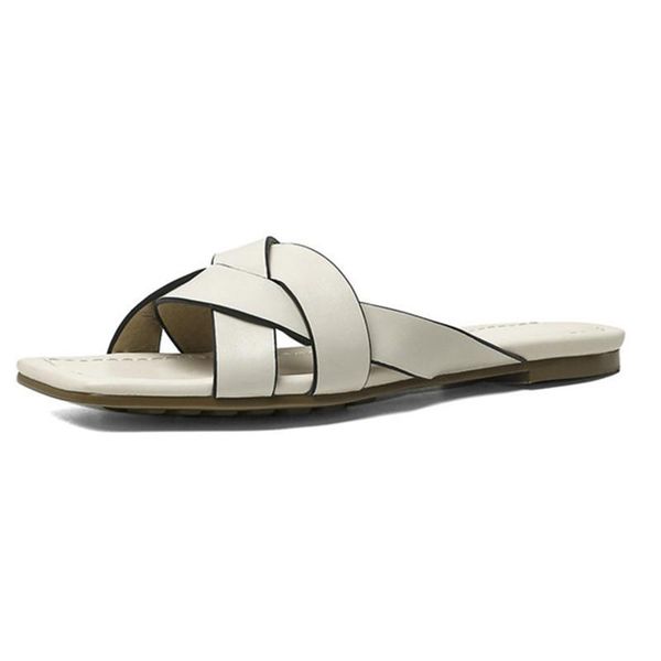 

summer girl's shoes genuine leather open toe shallow slip on women falts sandals casual woman cross strap slippers, Black