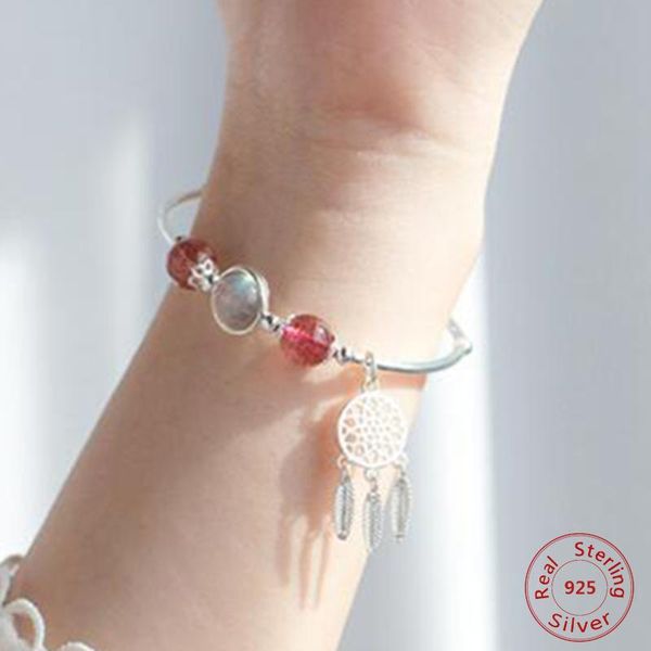 

charm bracelets real 925 sterling silver moonstone bracelet sweet cute double layer temperament hand jewelry for women, Golden;silver