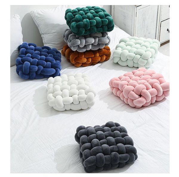 

pillow solid color square hand woven sitting chaise lounge swing pad summer soft plush knot cushion