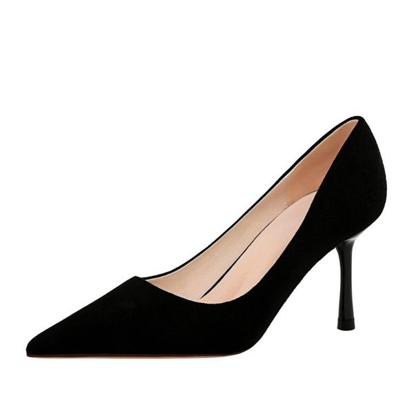 

dress shoes 3319-1 fashion simple suede shallow mouth pointed nightclub ultra-heels, Black