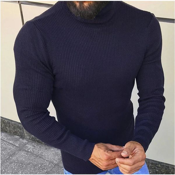 

Fashion Sweater 2021 Men's Autumn High Neck Striped Pullover, White