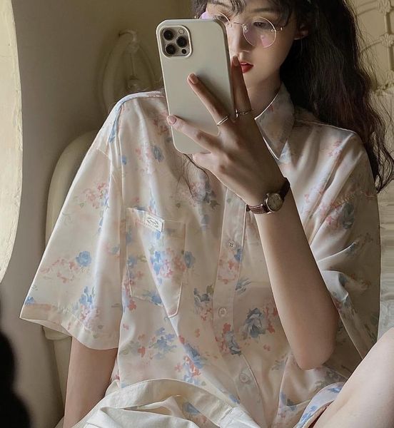 

women's blouses & shirts and jmwomen floral chiffon short sleeve shirt female summer thin section wind loose leisure half, White