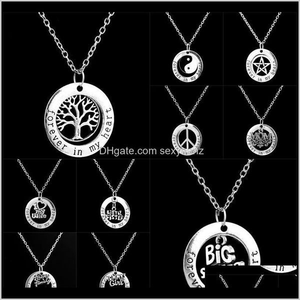 

& jewelry forever in my heart circle pendant necklace family member mom girl grandma big little sister friend pendants for women necklaces d, Silver